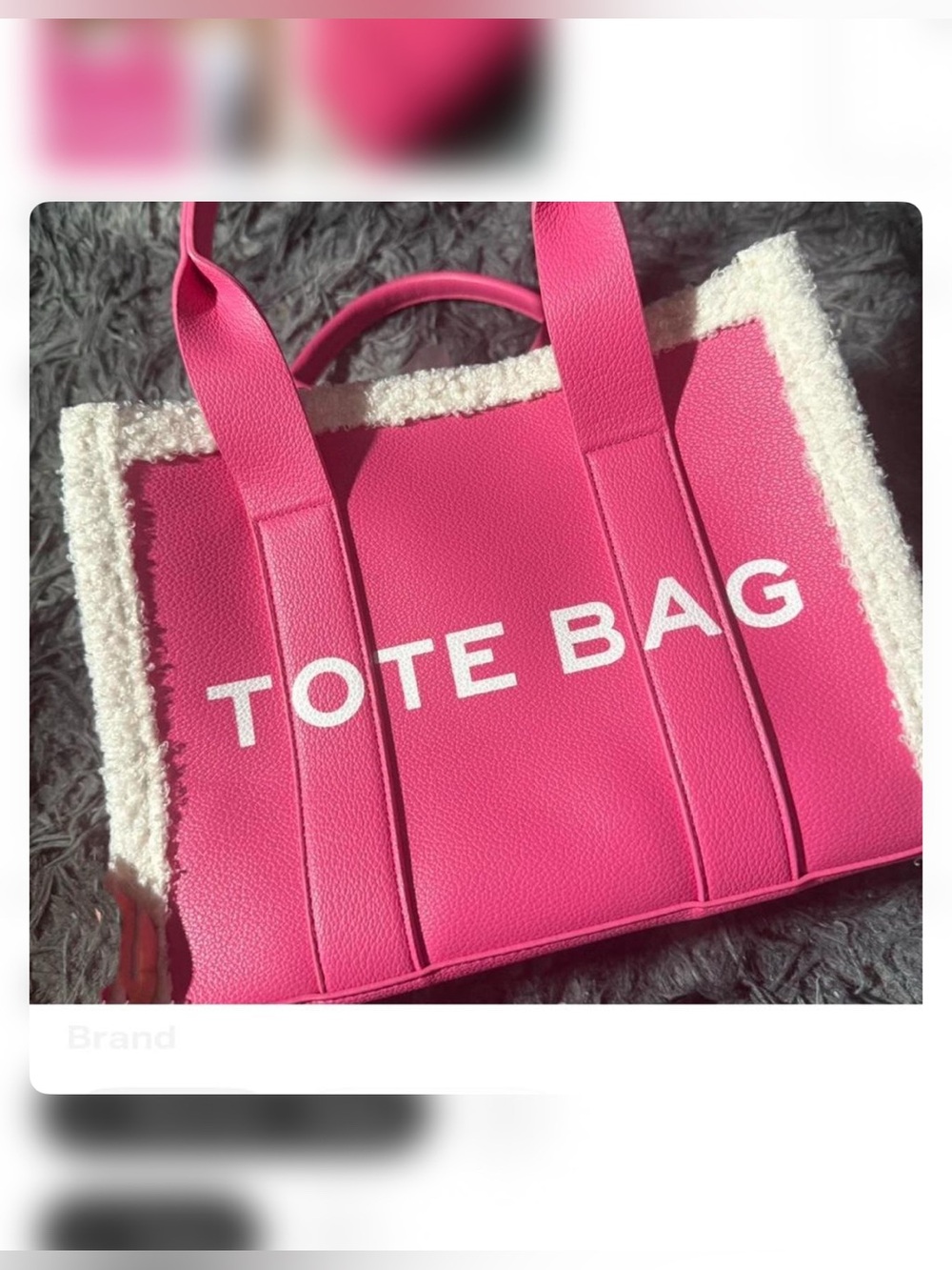 Pink Tote Bag with Faux Shearling Trim